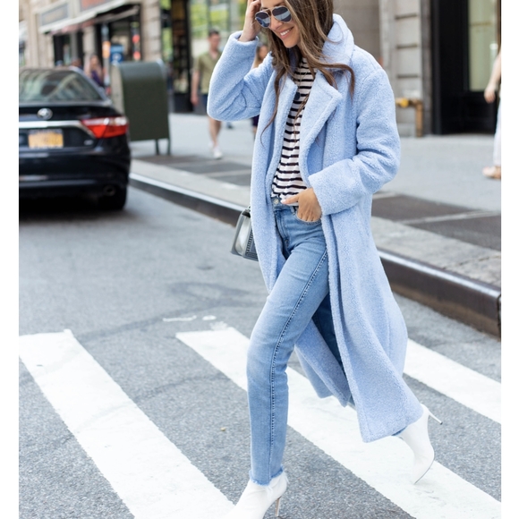 Something Navy Blue Faux Shearling Longline Coat - Picture 7 of 9